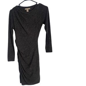 Banana Republic Gray Ruched Full Lined Long Sleeve Sweater Dress Sz XS